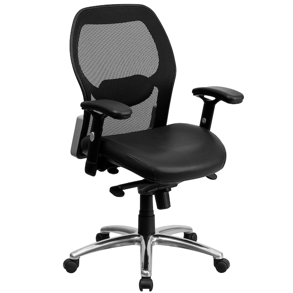 Flash Furniture Contemporary Chair Mid-Back Exec Leather Chair, Black, Adjustable Arms, 17-3/4" to 21" Height LF-W42-L-GG - main